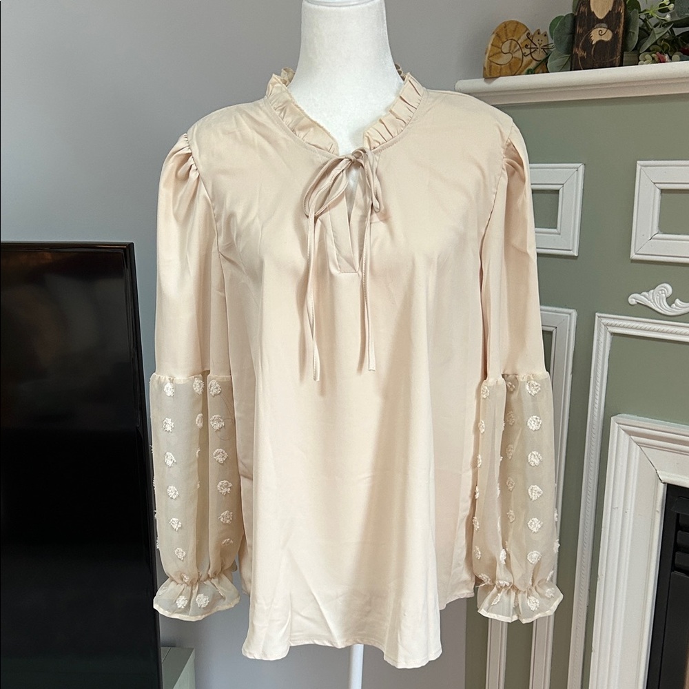 Elegant Cream Blouse with Lace Sleeves